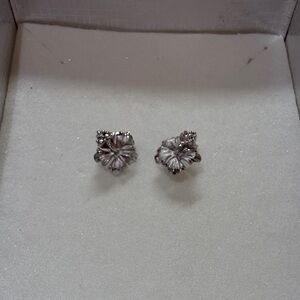 Dainty Sterling Silver CZ Hibiscus Stud Earrings (NWOT)